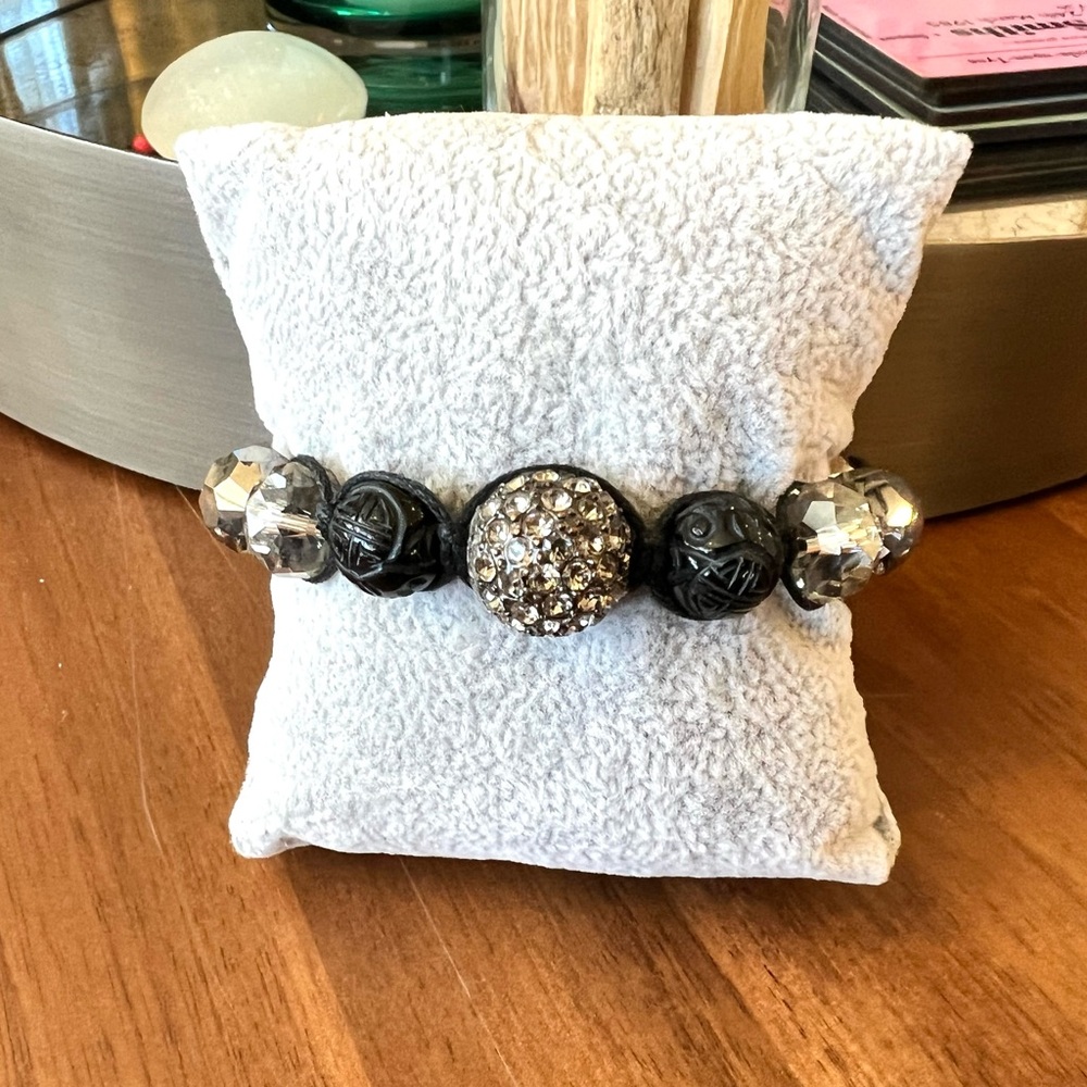 Shamballa Bracelet Silver Grey and Black Sparkles